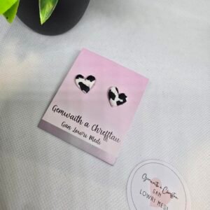 Medium Heart Cow print Studs