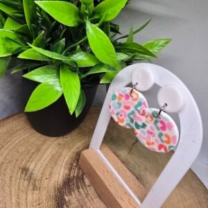 Colourful Lepoard Print Dangly Earrings ( Stainless Steel)