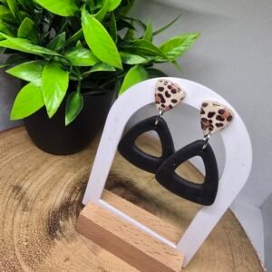 Dark Basic Lepoard Print Dangly Earrings (Stainless Steel)