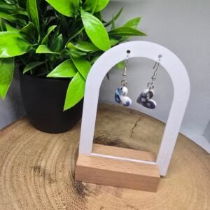 Blue Marble Heart Dangly Earrings ( Sterling silver)