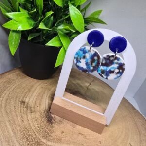 Blue Marble circle dangly Earrings (Sterling silver)